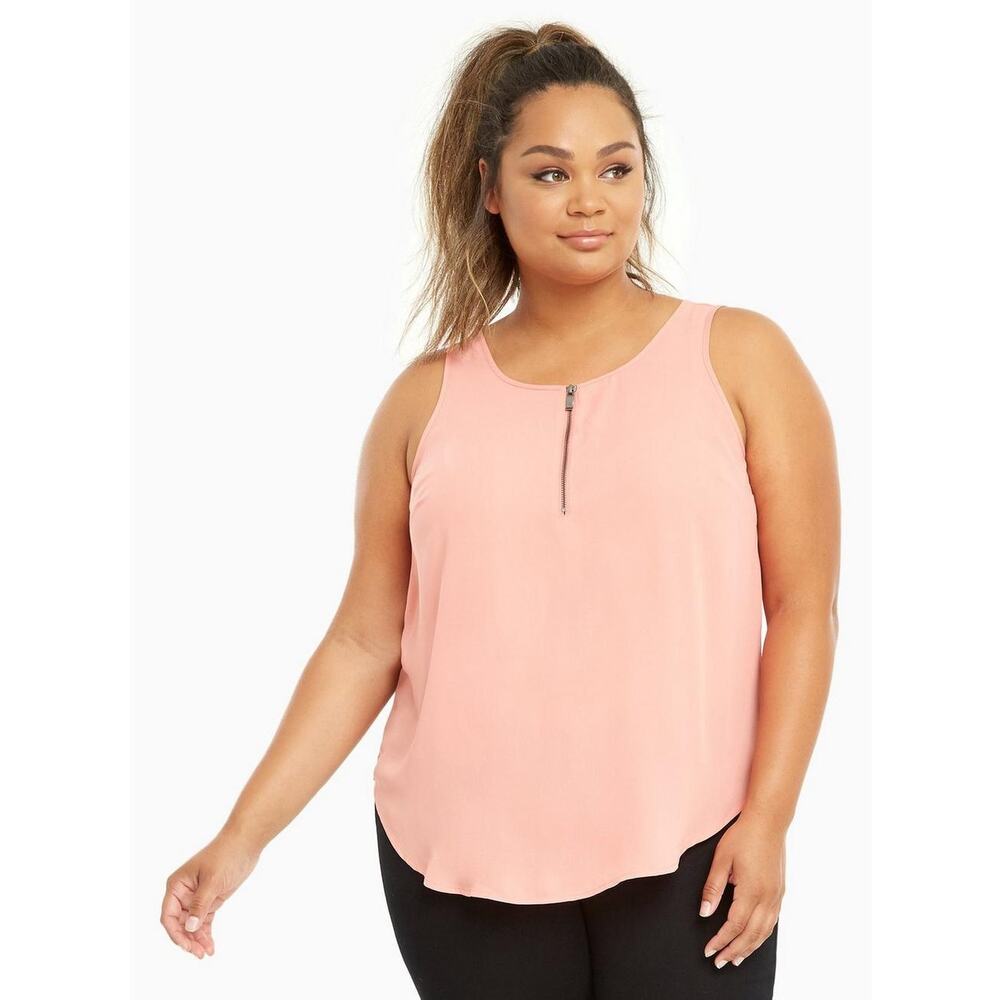 Torrid Pink Sleeveless‎ Scoop Neck Zip Front Georgette Tank Top Women's Size 2